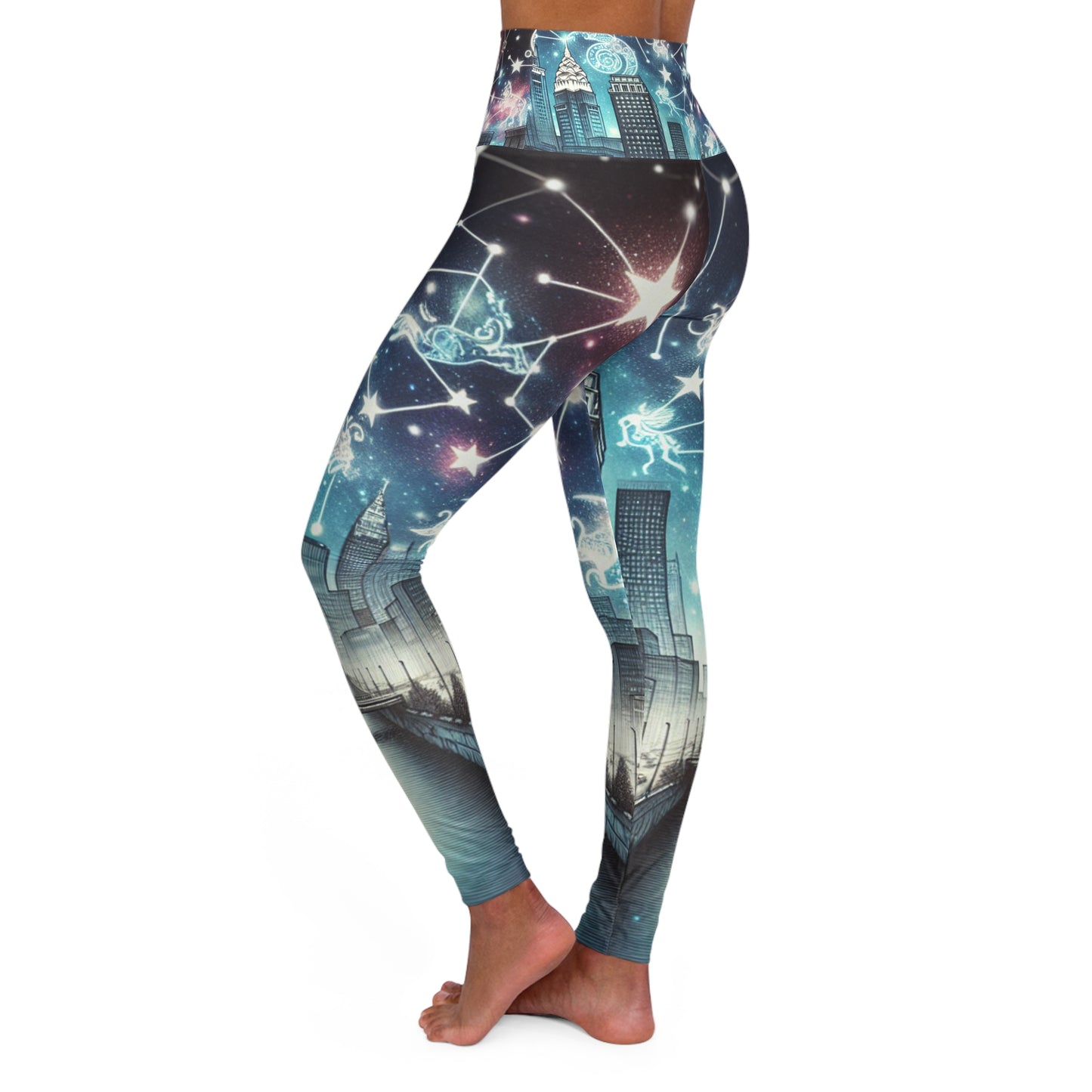 High Waisted Yoga Leggings City Scape Zodiac Signs