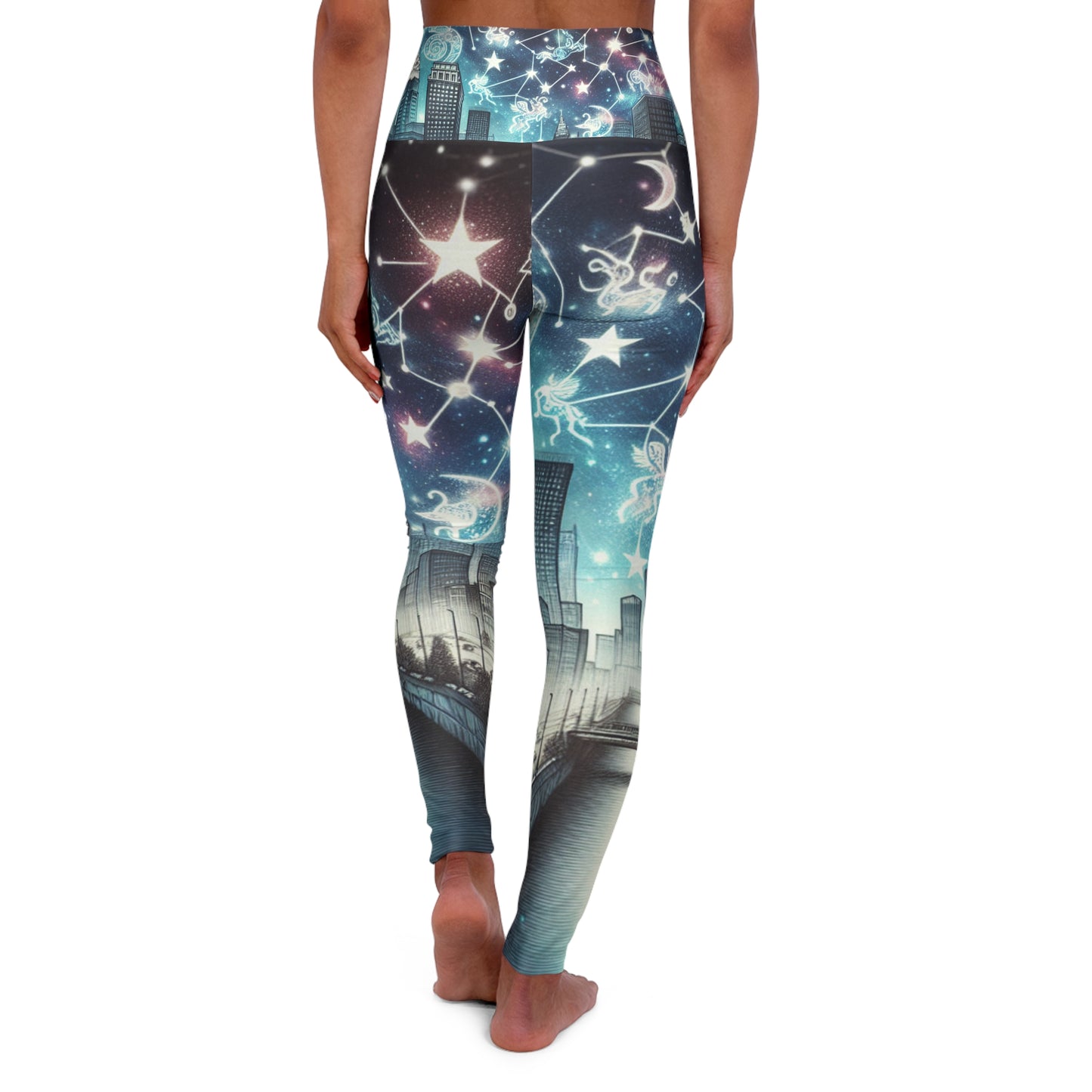 High Waisted Yoga Leggings City Scape Zodiac Signs