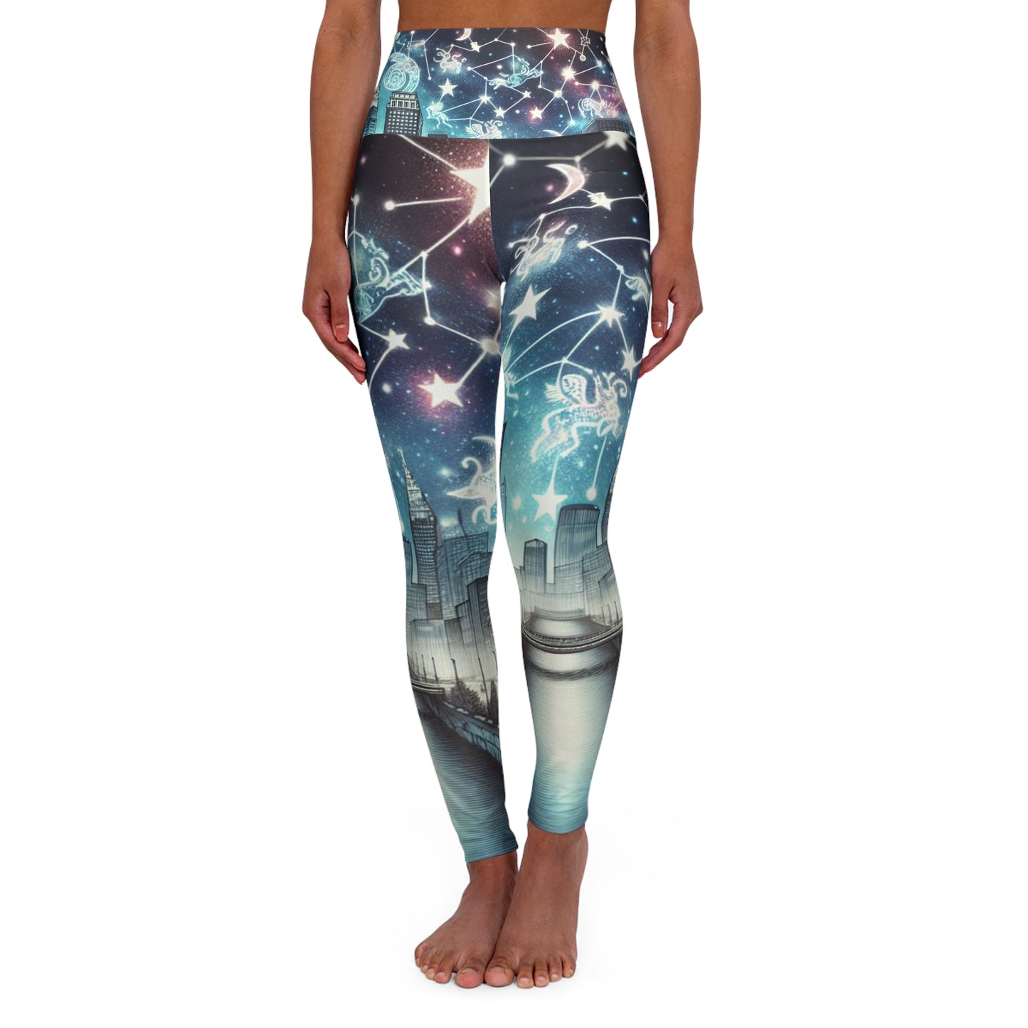 High Waisted Yoga Leggings City Scape Zodiac Signs