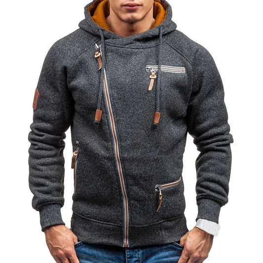 Men Autumn Casual Solid Long Sleeve Mens Hoodies Sweatshirts Slim Zipper Hoody