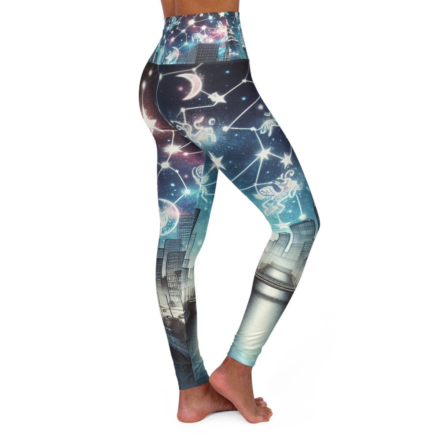 High Waisted Yoga Leggings City Scape Zodiac Signs